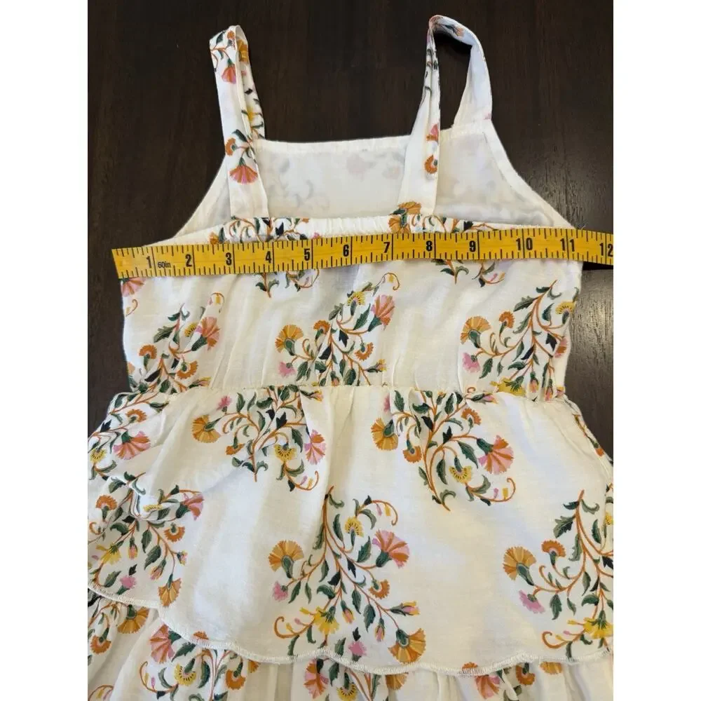 Old Navy Girls Dress Small (6-7) Ivory With Floral Print Tiered